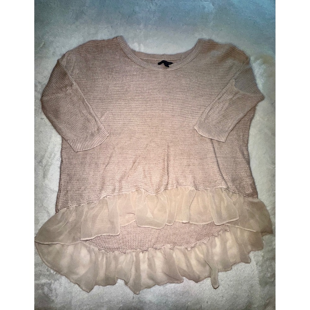 American Eagle Ruffle Hem Sweater Knit Top 3/4‎ Sleeve Casual Medium